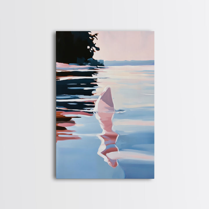 Ocean Reflection, Sunset, Water Art, Framed Canvas Print, Coastal Wall Art, Minimalist Decor, Beach House Art, Modern Seascape