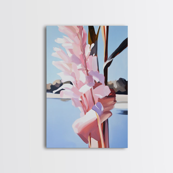 Botanical, Pink Flowers, Summer Nature Art, Canvas Print, Floral Painting, Minimalist Wall Decor, Feminine Home Art, Bedroom Wall Art