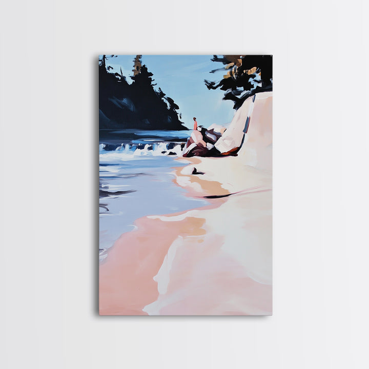 Coastal Escape, Beach Serenity, Soft Ocean Art, Tranquil Nature Scene, Summer Home Decor, Relaxing Wall Art, Framed Canvas Print