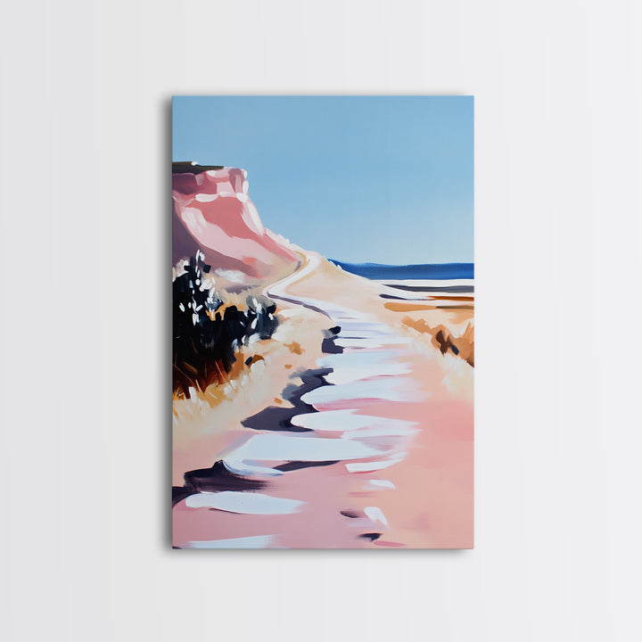 Coastal Path, Scenic Ocean Trail, Seaside Cliffs Art, Framed Canvas Print, Nautical Wall Decor, Beach House Aesthetic Artwork