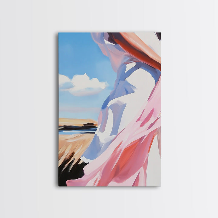 Coastal Breeze, Flowing Dress, Beach Aesthetic, Minimalist Art, Modern Home Decor, Living Room Wall Art, Framed Canvas Print