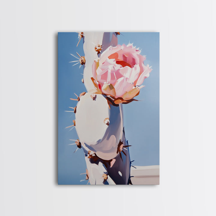 Cactus, Blooming Flower, Desert, Framed Canvas Print, Southwest Wall Art, Boho Aesthetic, Nature Decor, Botanical Art, Bedroom Art