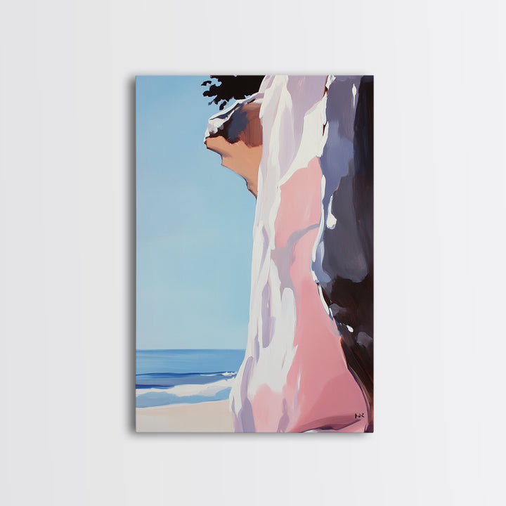 Ocean Cliff, Coastal Landscape Art, Seaside Print, Beach House Decor, Natural Tones, Framed Canvas Print, Modern Wall Art, Gift