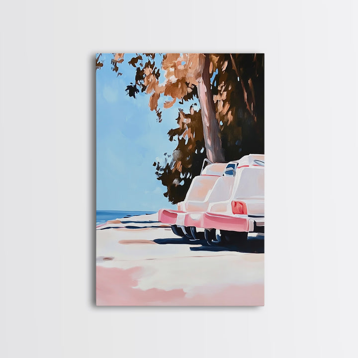 Cliffs and Water, Nature Wall Art, Minimalist Landscape, Coastal Home Decor, Blue and Pink Art, Framed Canvas Print, Office Wall Decor