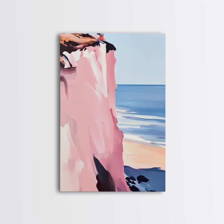 Cliffside Ocean Art, Coastal Landscape Painting, Serene Seaside Decor, Beach House Print, Framed Canvas Print, Living Room Wall Art