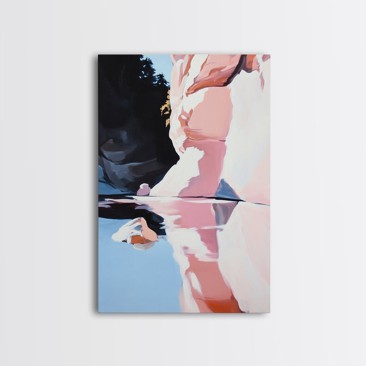 Canyon Reflection Art, Abstract Landscape Painting, Earthy Modern Decor,Nature Wall Print, Framed Canvas Print, Living Room Wall Art