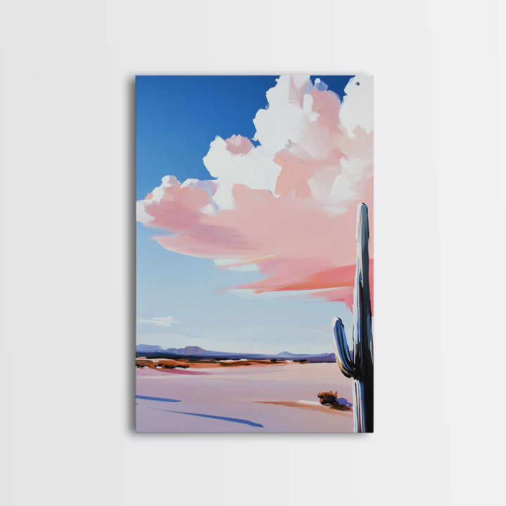 Desert Cactus Art, Southwestern Landscape Painting, Warm Boho Decor, Modern Nature Print, Framed Canvas Print, Living Room Wall Art