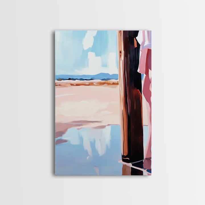 Coastal Fashion Art, Feminine Beach Scene, Pastel Summer Painting, Minimalist Boho Decor, Framed Canvas Print, Bedroom Wall Art