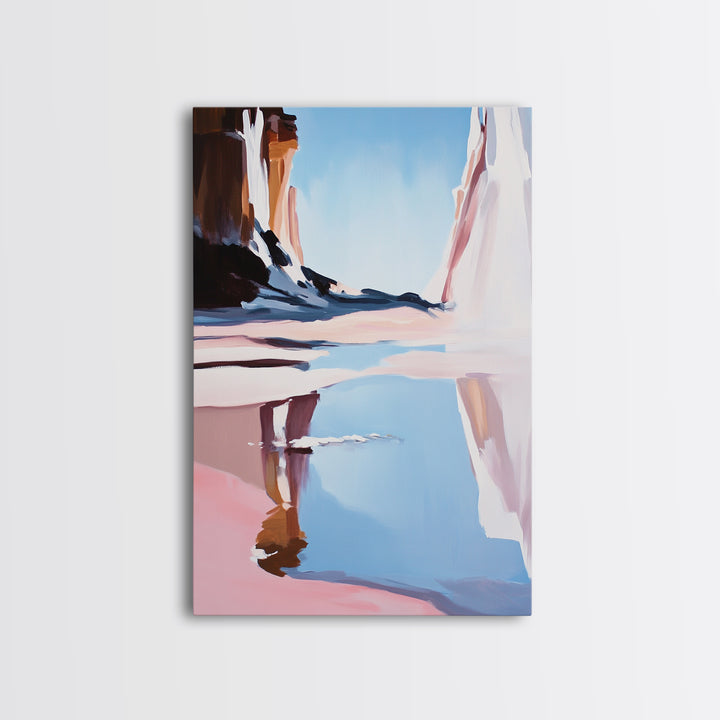 Canyon Lake View, Abstract Western Landscape, Earthy Desert Colors, Modern Nature Art, Framed Canvas Print, Entryway Wall Art