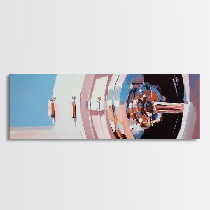 Bank Vault, Industrial Decor, Metallic Wall Art, Framed Canvas Print, Steampunk Aesthetic, Modern Office Artwork, Unique Home Decor