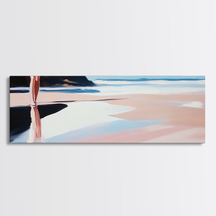 Coastal Stroll, Soft Pastel Beach, Minimalist Ocean Art, Canvas Print, Tranquil Shoreline, Boho Beach House Decor, Bedroom Wall Art