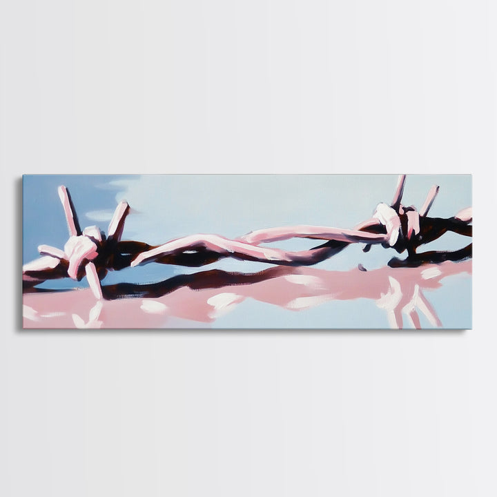 Barbed Wire, Abstract Fence, Rustic Wall Art, Framed Canvas Print, Minimalist Country Decor, Industrial Farmhouse, Western Artwork