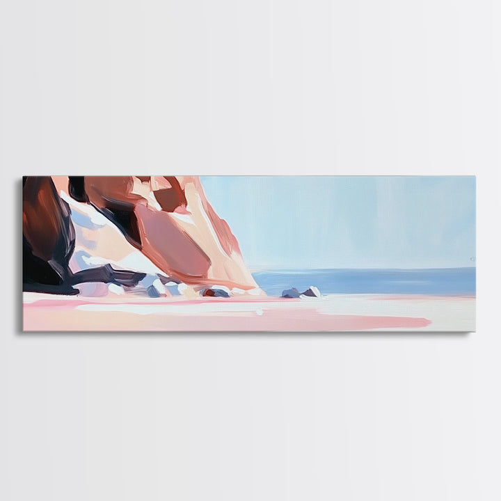 Cliffside View, Blue Sea, Framed Canvas Print, Coastal Landscape, Minimalist Art, Nature Wall Art, Boho Home Decor, Summer Aesthetic