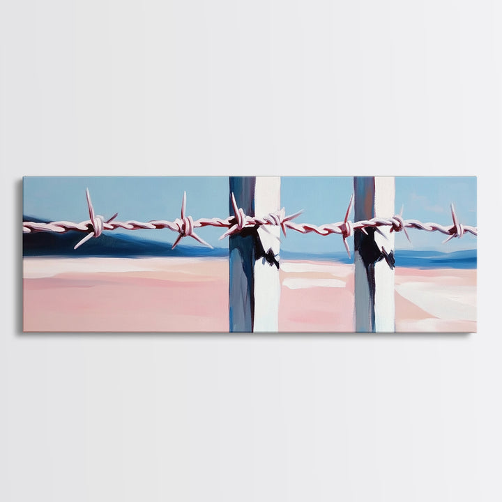 Beach Fence, Coastal Barrier, Ocean Landscape, Framed Canvas Print, Minimalist Seaside Art, Nautical Wall Decor, Summer Home Artwork