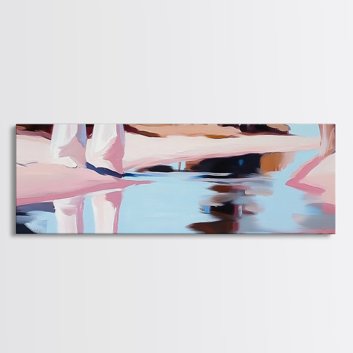 Riverbank, Water Reflections, Tranquil Scene, Framed Canvas Print, Serene Wall Art, Zen Home Decor, Neutral Landscape, Modern