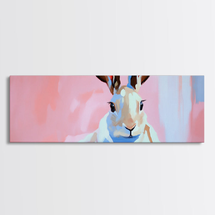 Bunny Portrait, Cute Animal Art, Soft Pastel Aesthetic, Whimsical Home Decor, Nursery Design, Easter Wall Decor, Framed Canvas Print
