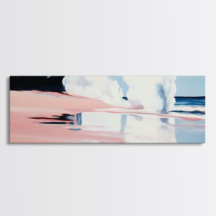 Crashing Waves, Pink and Blue, Coastal Art, Modern Wall Decor, Beach House Aesthetic, Minimalist Surf Art, Canvas Print, Serene Seascape
