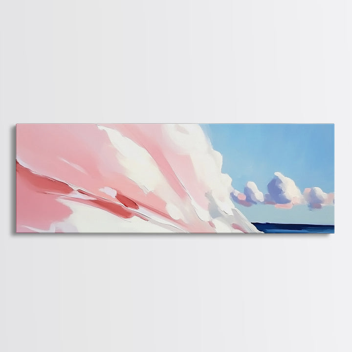 Rolling Waves, Soft Pastel, Modern Coastal Art, Minimalist Ocean Print, Blue and Pink Decor, Relaxing Beach Scene, Canvas Print
