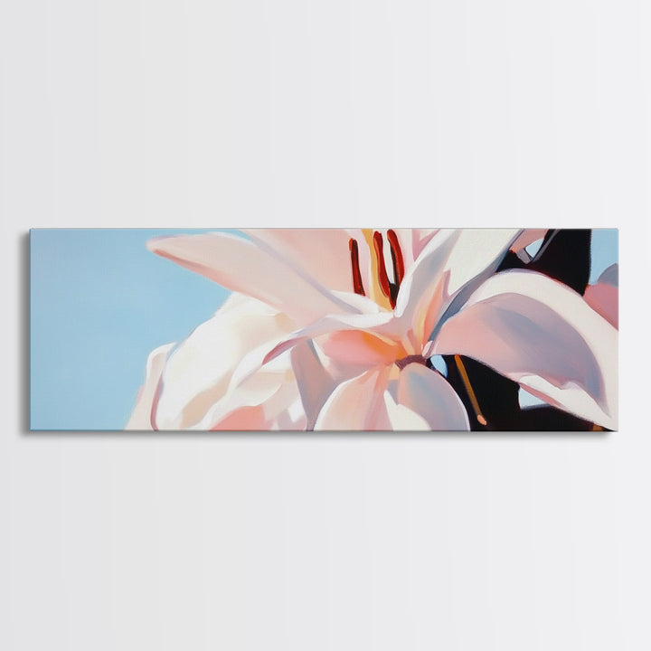 Blooming Lily, Floral, Nature, Framed Canvas Print, Botanical Wall Art, Pastel Home Decor, Feminine Aesthetic, Living Room Wall Art