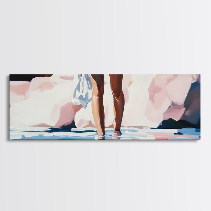 Beach Reflection, Coastal Art, Bedroom Wall Art, Framed Canvas Print, Soft Pastel Tones, Modern Painting, Boho Beach Aesthetic