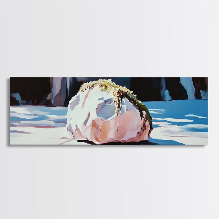 Rock With Moss, Nature Art, Office Wall Art, Framed Canvas Print, Tranquil Landscape, Serene Home Decor, Modern Minimalist Artwork