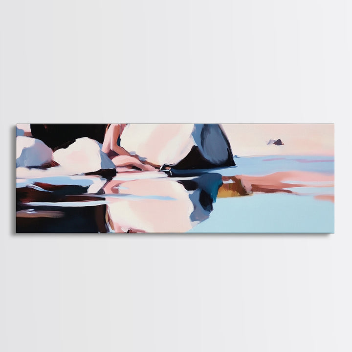Ocean Breeze, Coastal Bliss, Beach Reflection, Pastel Waves, Canvas Print, Modern Art, Living Room Wall Art, Large Wall Decor