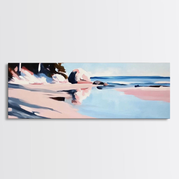 Coastal Serenity, Beach Reflection, Nautical Art, Framed Canvas Print, Ocean Inspired Wall Decor, Relaxing Seaside Aesthetic