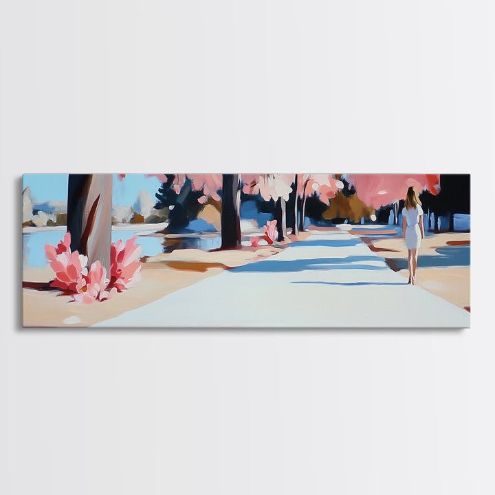 Cherry Blossom Path, Romantic Walkway, Springtime Art, Canvas Print, Soft Floral Wall Art, Dreamy Pastel Tones, Bedroom Decor