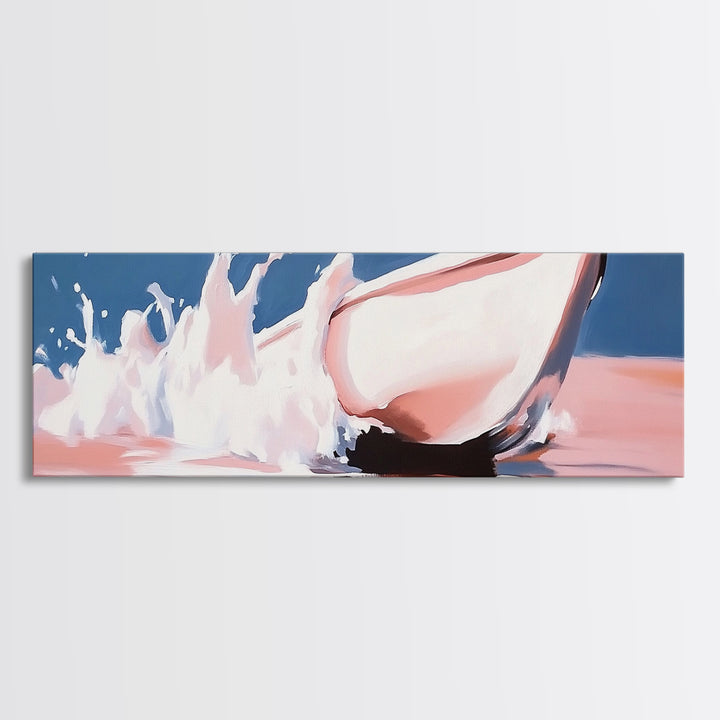 Boat Splash, Ocean Motion, Nautical Art, Framed Canvas Print, Coastal Wall Decor, Relaxing Beach Scene, Minimalist Seascape