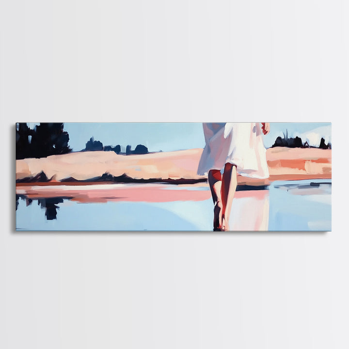 Ocean Walk, Barefoot Beach, Serene Waves, Coastal Canvas Print, Bedroom Wall Art, Minimalist Art, Relaxing Seascape Aesthetic