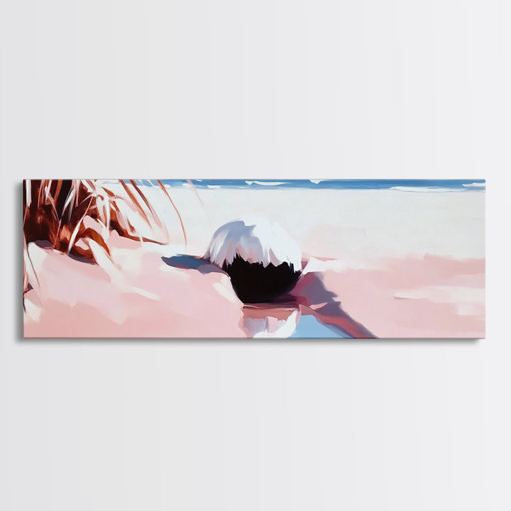 Romantic Beach Scene, Coastal Wall Art, Sunset Ocean Painting, Pastel Beach Framed Canvas Print, Living Room or Office Art