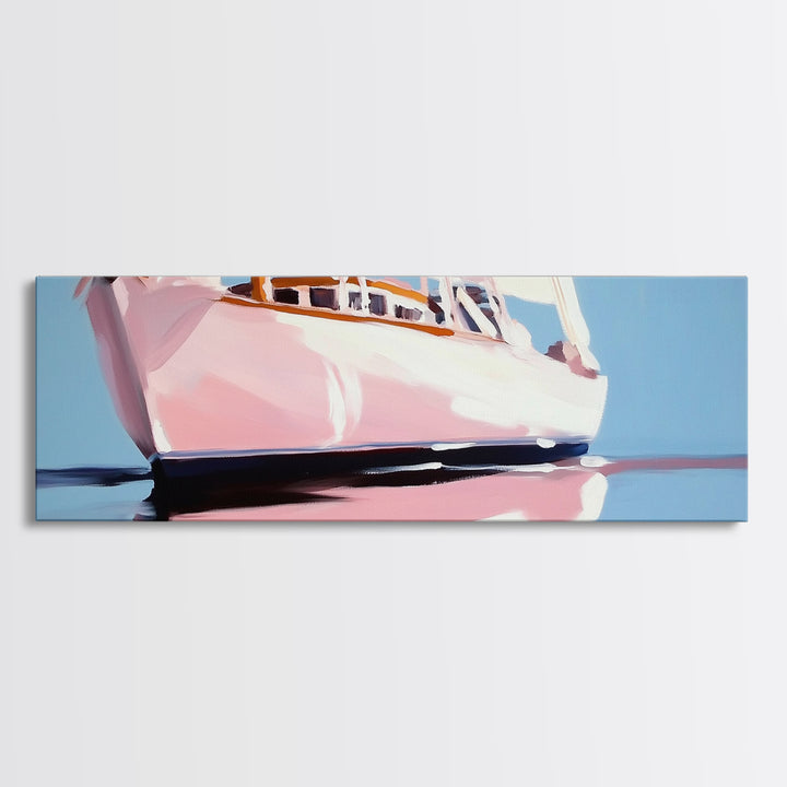 Nautical Boat Art, Ocean Sailing Painting, Coastal Framed Canvas Print, Minimalist Wall Decor, Blue Seascape Artwork, Beach House Style