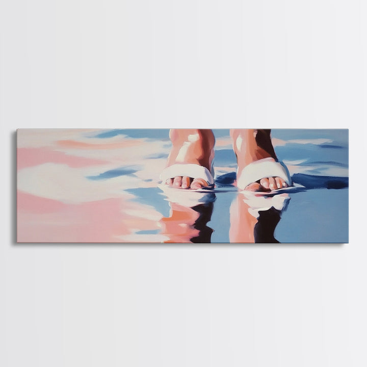Ocean Steps, Abstract Beach Art, Minimalist Seaside, Framed Canvas Print, Water Reflection Wall Art, Coastal Living Decor, Boho Beach