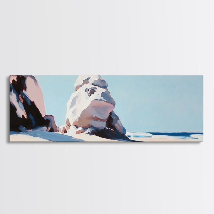 Ocean Rock Formation, Coastal Landscape, Serene Beach Scene, Minimalist Nature Art, Living Room Decor, Tranquil Canvas Print