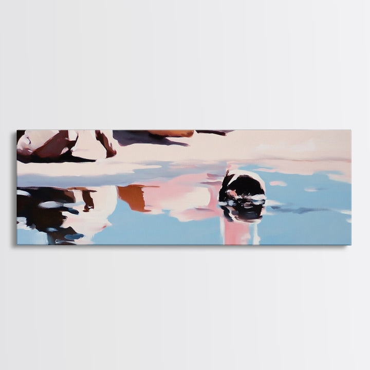 Rock Pool Reflection, Abstract Beach Art, Coastal Serenity, Soft Pastel Decor, Modern Minimalist Aesthetic, Canvas Print, Ocean Vibes