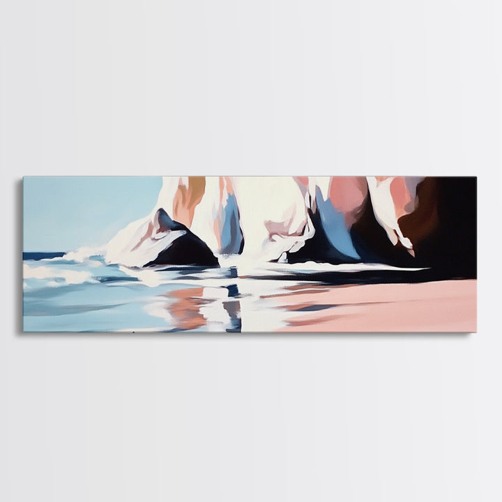 Cliffside Waves, Ocean Reflection, Seaside Landscape, Coastal Art, Beach House Wall Decor, Nautical Print, Framed Canvas Print