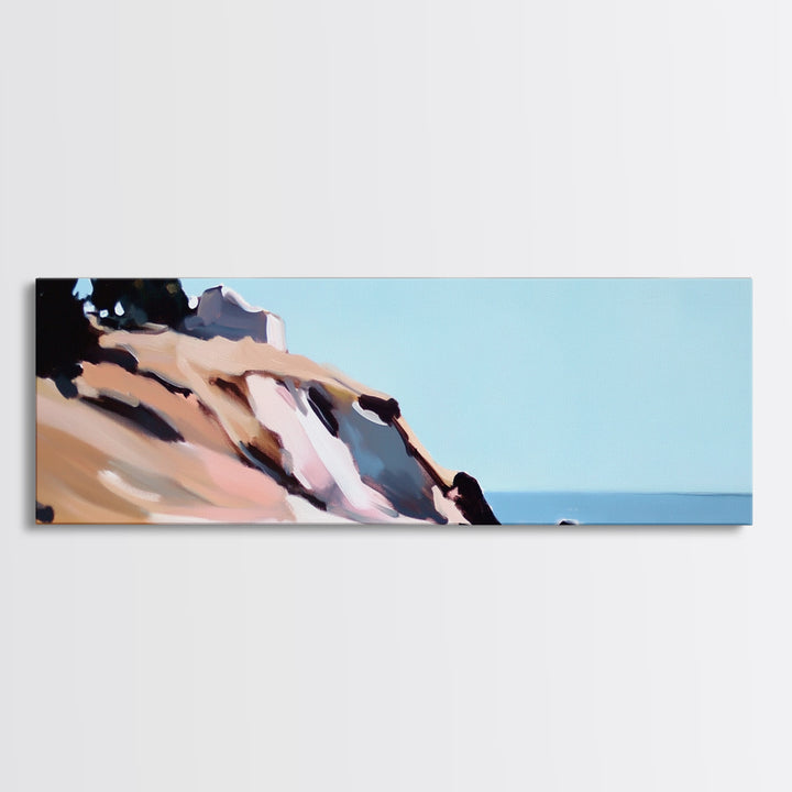 Coastal Cliff, Beach Landscape, Ocean View, Tranquil Seaside, Framed Canvas Print, Living Room Wall Art, Nautical Home Decor