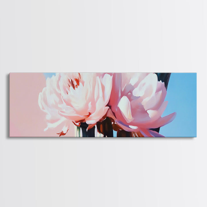 Peony Blooms, Pastel Wall Art, Feminine Aesthetic, Romantic Decor, Framed Canvas Print, Boho Bedroom Art, Floral Artwork