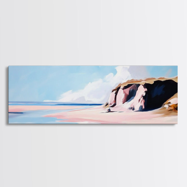 Coastal Landscape, Beach Wall Art, Ocean Painting, Pastel Seascape, Living Room Decor, Minimalist Art, Framed Canvas Print