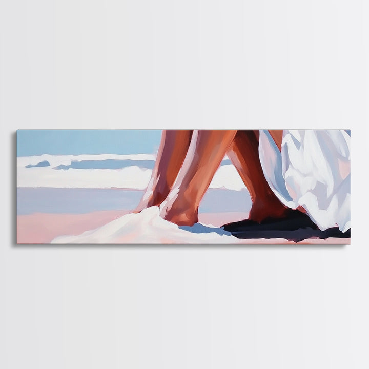 Romantic Beach, Ocean Waves, Coastal Painting, Minimalist Seascape, Pastel Sand Art, Nautical Wall Decor, Bedroom Art, Framed Canvas Print