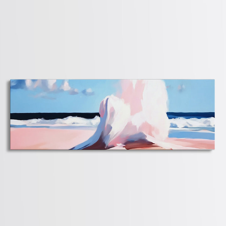 Crashing Waves, Ocean Seascape, Coastal Painting, Pastel Beach Decor, Minimalist Art, Nautical Wall Print, Living Room Art, Canvas Print