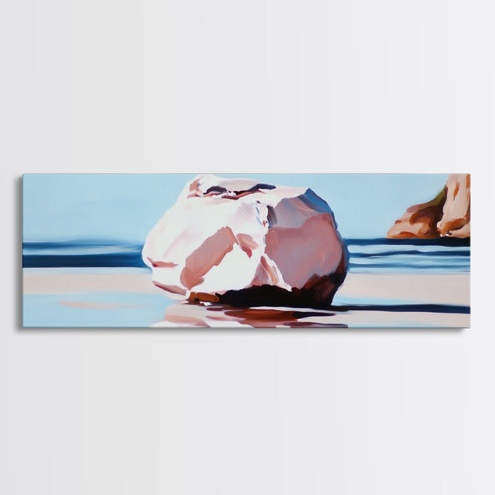 Beach Rock, Coastal Scene, Serene Landscape, Framed Canvas Print, Minimalist Wall Art, Modern Decor, Ocean Wall Art, Office Art