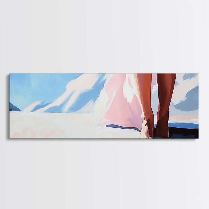 Barefoot Walk, Snowy Path, Winter Serenity, Canvas Print, Soft Pastel Art, Minimalist Aesthetic, Cozy Wall Art, Feminine Decor