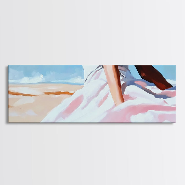 Desert Dress, Sunset Art, Pastel Landscape, Framed Canvas Print, Soft Aesthetic, Minimalist Wall Art, Elegant Home Decor, Bedroom Art