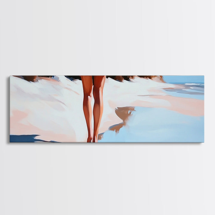 Romantic Reflection, Sand and Sea, Dreamy Pastels, Framed Canvas Print, Coastal Art, Beach House Decor, Serene Aesthetic Painting