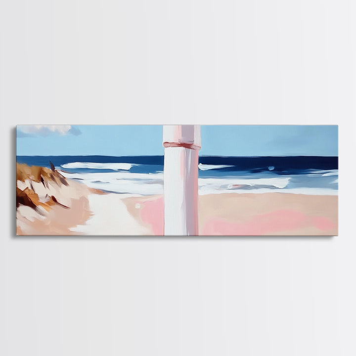 Beach Fence Painting, Coastal Scene Print, Ocean Art, Minimalist Seascape, Large Canvas Print, Living Room Wall Decor, Nautical Art