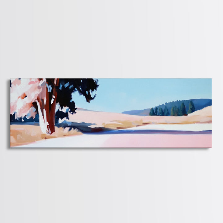 Blooming Tree, Nature Landscape, Spring Art, Framed Canvas Print, Living Room Wall Art, Impressionist Painting, Minimalist Decor