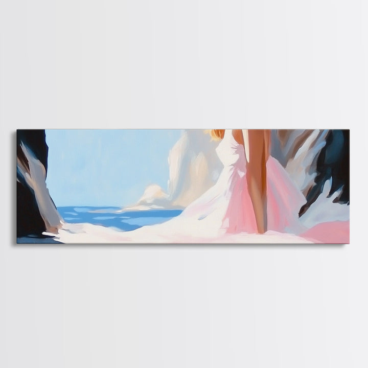 Ocean Cave, Dreamy Seascape, Coastal Beauty, Framed Canvas Print, Living Room Art, Boho Beach Decor, Minimalist Modern Landscape