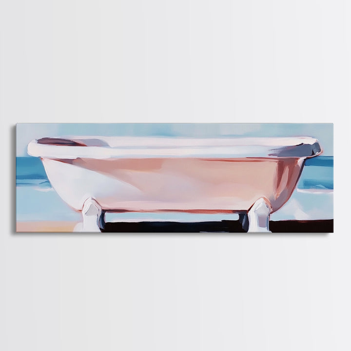 Clawfoot Tub, Coastal Art, Bathroom Wall Art, Modern Decor, Minimalist Painting, Ocean Art, Beach House, Framed Canvas Print