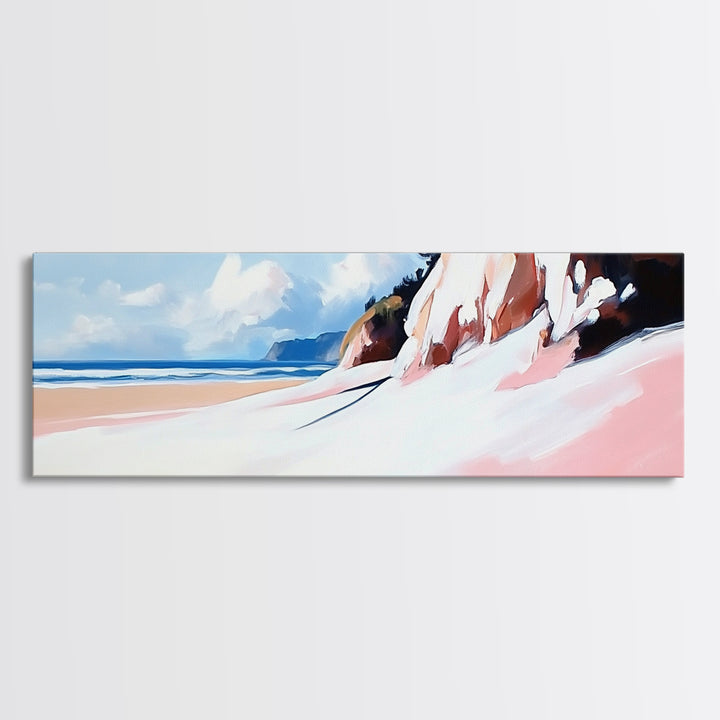 Ocean Cliff, Beach Wall Art, Coastal Landscape, Nature Painting, Serene Seascape, Modern Minimalist, Bedroom Decor, Canvas Print